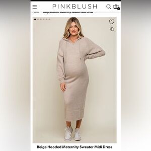 Pink Blush maternity tan hooded sweater dress